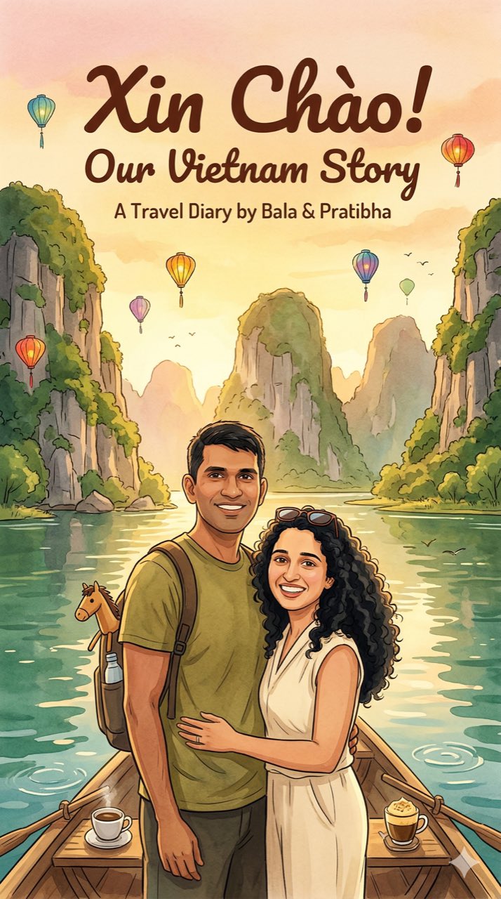 Comic cover: a couple on a boat among karst mountains, lanterns in the sky