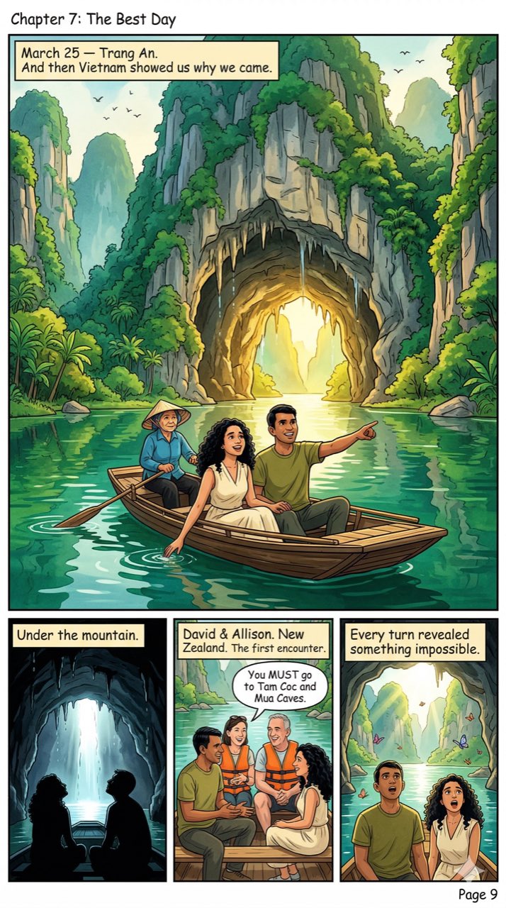 Comic page: the day at the Trang An caves