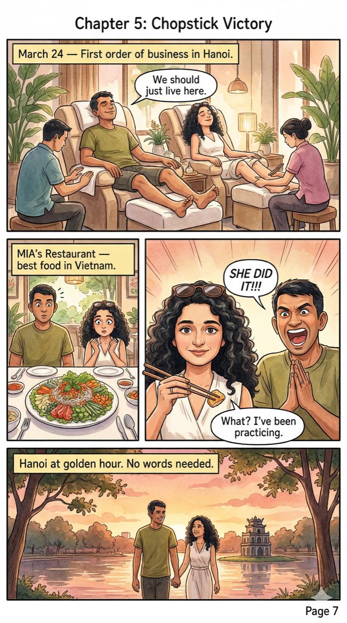 Comic page: the great chopstick victory in Hanoi